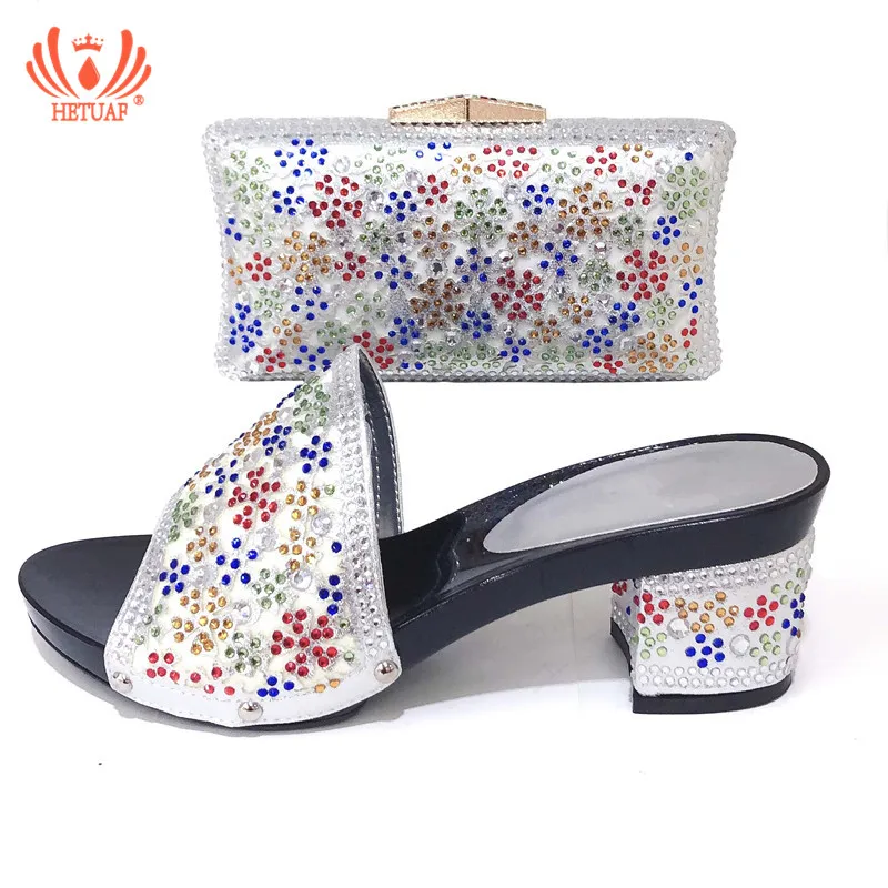 

2019 Latest Wedding shoes and Bag To Match Women Party Italian Italian Design Shoe And Bag African Shoes Bag set Silver Color