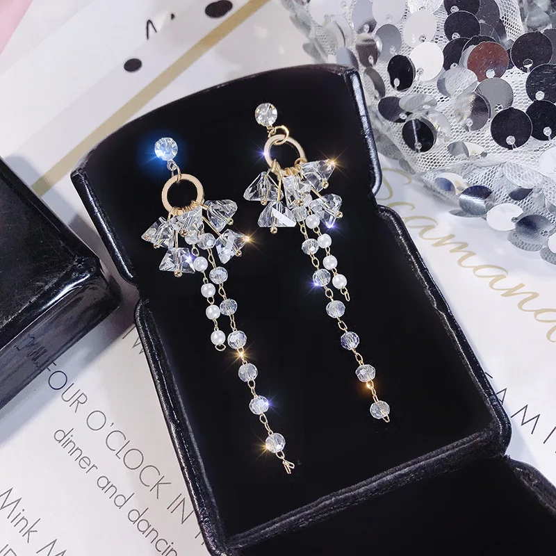 

2019 New Arrival Crystal Trendy Women Dangle Earrings Korean Long-style Tassel Earrings Female Jewelry Girl Gift