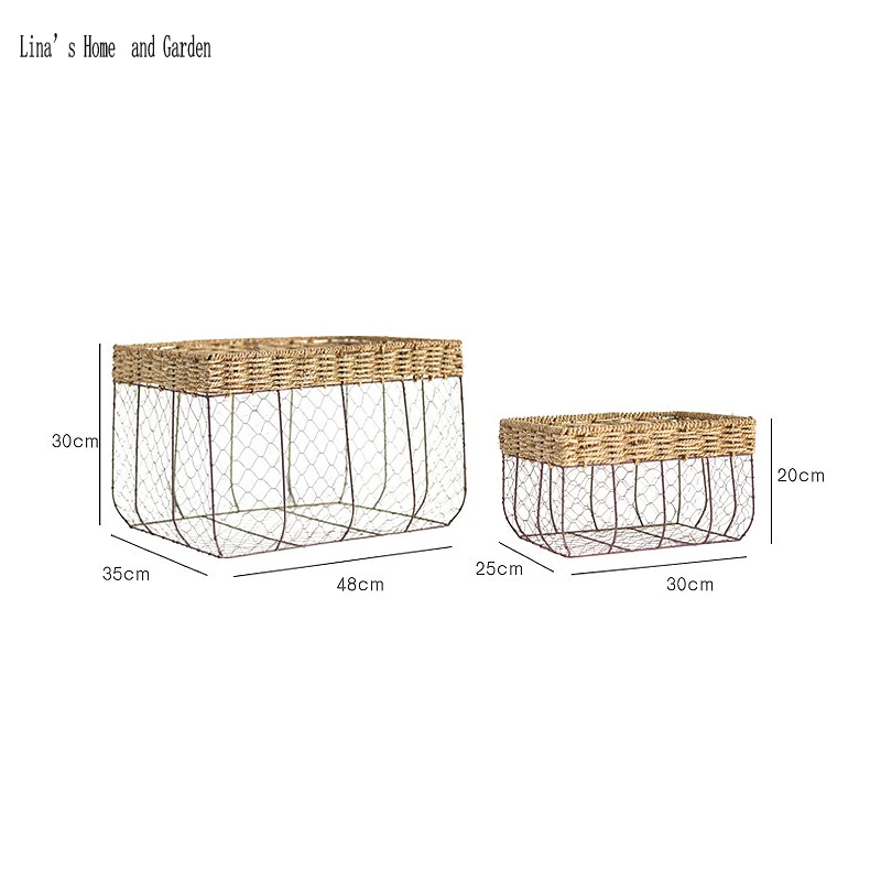 set 2 pieces rectangle handmade vintage rustic wire basket (4)