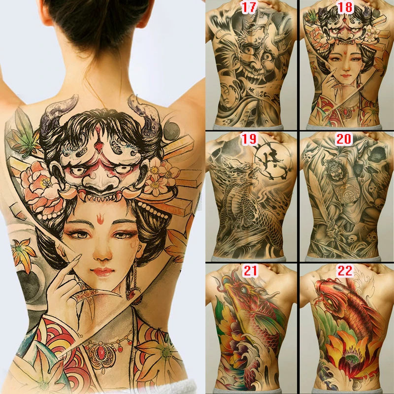 Новая тату наклейка geisha с большим маском временные татуировки на всю спину грудь