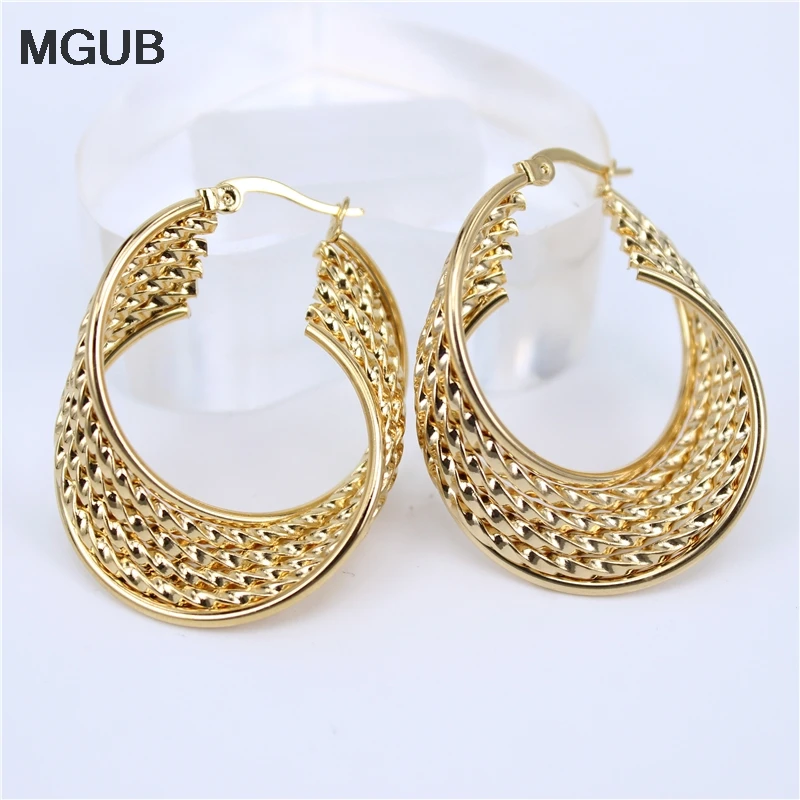 

MGUB classic prom Accessories 316L stainless steel Multilayer Twisted line earring Women's hot jewelry free delivery LH442