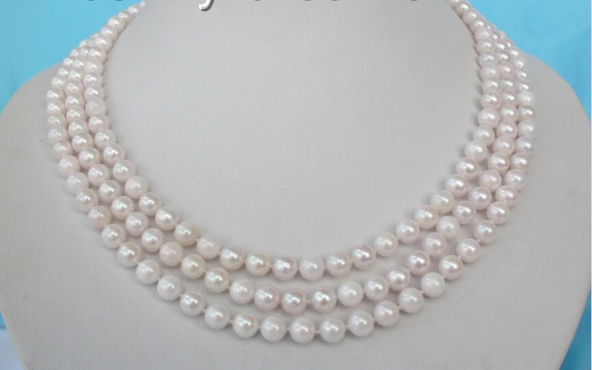 

wonderful 3strands akoay white round south seawater pearls necklace 14K n298