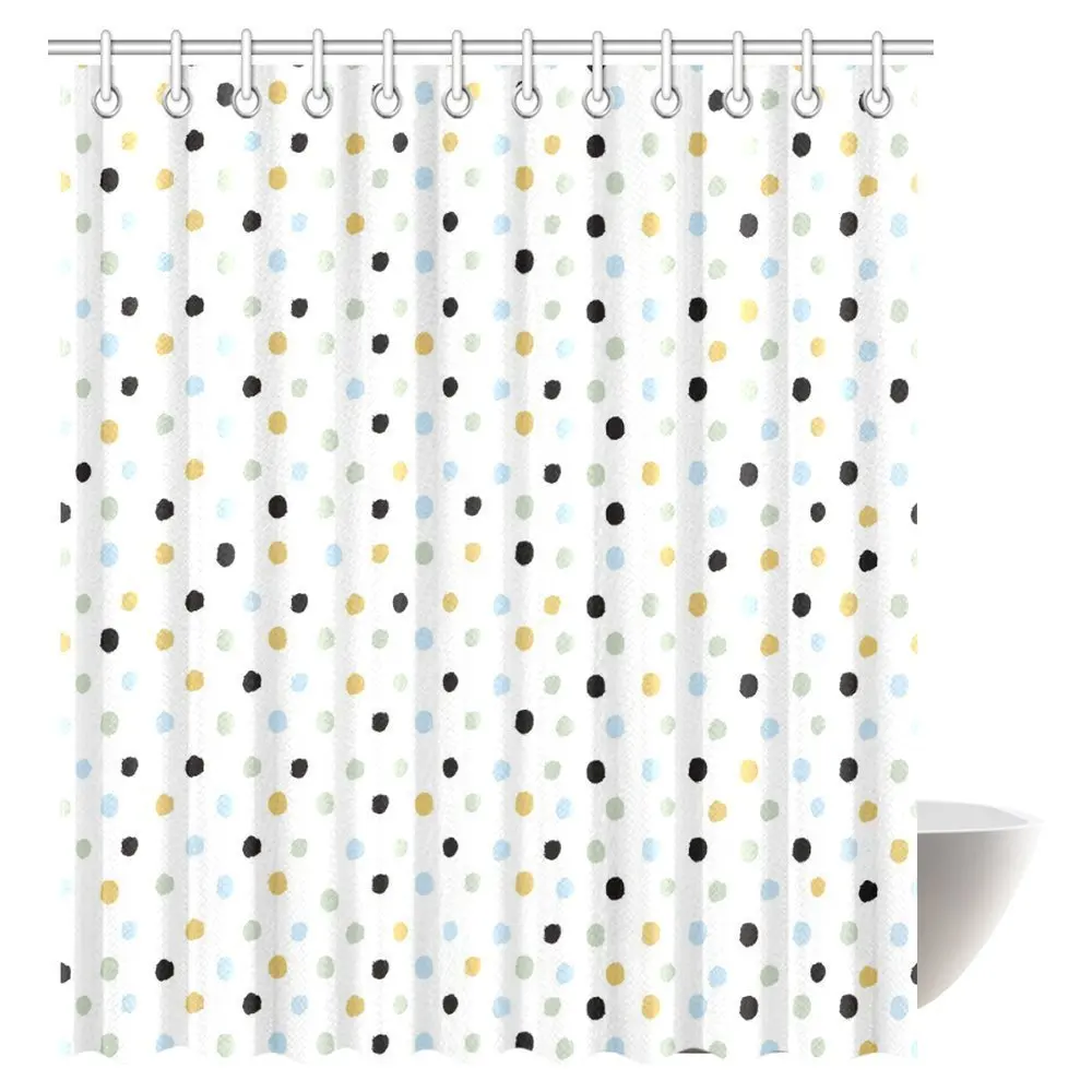 Modern Ink Brush Line Shower Curtain, Trendy Messy Polka Dot Pattern