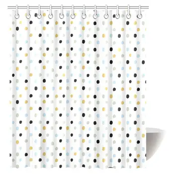 

Modern Ink Brush Line Shower Curtain, Trendy Messy Polka Dot Pattern Fabric Bathroom Shower Curtain