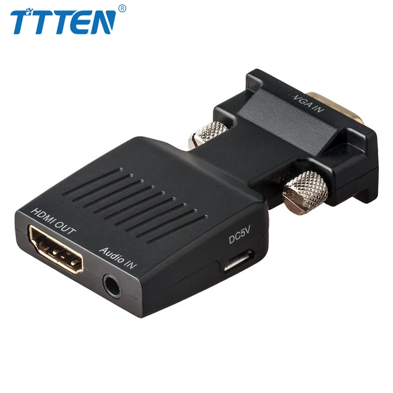 Ttten мужчина VGA к HDMI Женский адаптер конвертер с AUX аудио в порту Video Converter 1080 P для