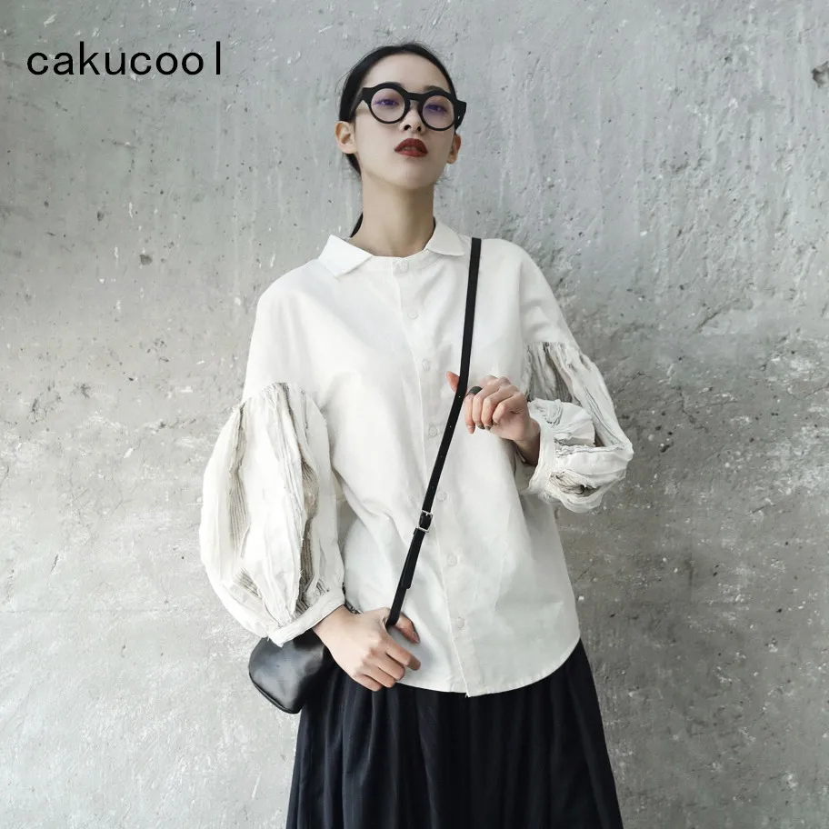 Женская рубашка с длинным рукавом фонариком из чистого хлопка|women white blouse|designer