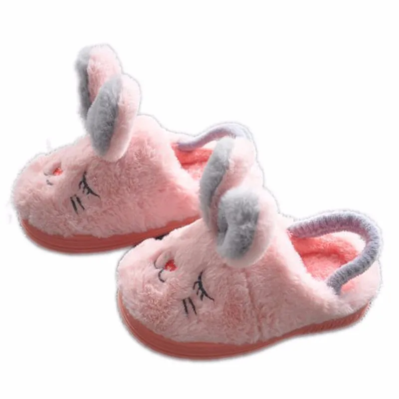 Детская Хлопковая обувь; зимние домашние тапочки для девочек; теплые хлопковые тапочки с героями мультфильмов; домашняя бархатная обувь; милые тапочки с кроликом