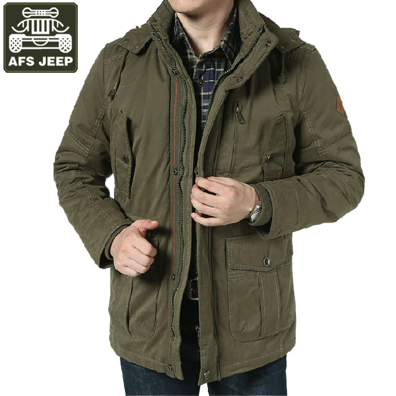 AFS JEEP Winter Parka Men Thick Warm Jacket Coat Male Hooded Collar
