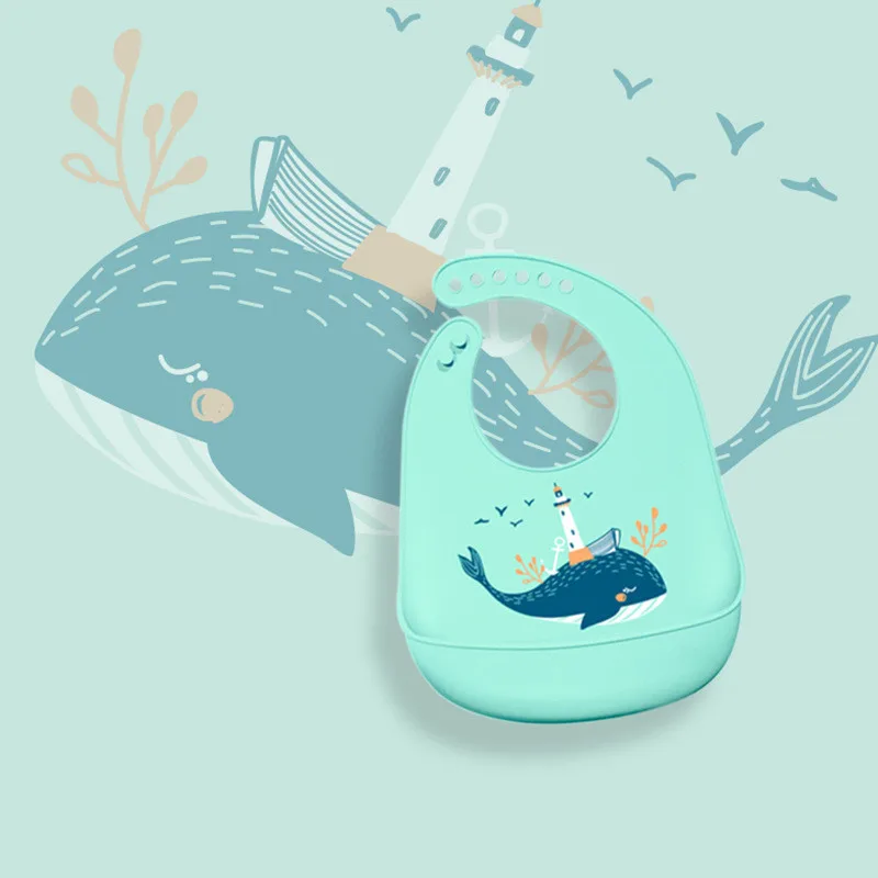 Детские силиконовые водонепроницаемые Слюнявчики для Малышей Регулируемый передник для кормления цветной платок-Слюнявчик - Цвет: 01Gn Whale