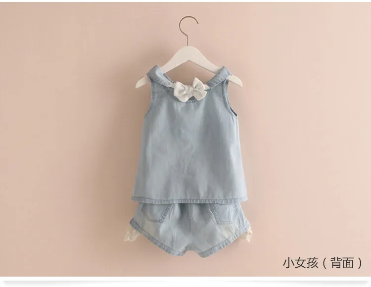 Girls Clothes 2018 Summer Casual 2-10 Years Old Kids Little Baby Cartoon Girl T Shirt+Shorts 2 Piece Lace Denim Blue Suit Set (7)