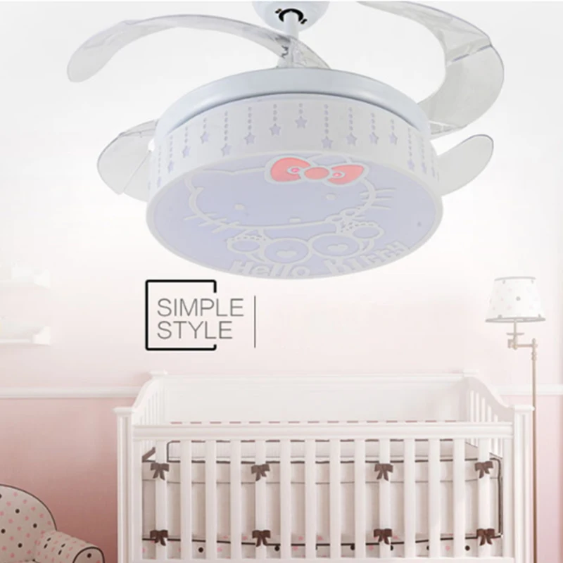 

Hello Kitty Ceiling Fan with light Y4223 Hidden ABS Blades Led ceiling fans light Children's room ceiling fans Pink Girl Bedroom