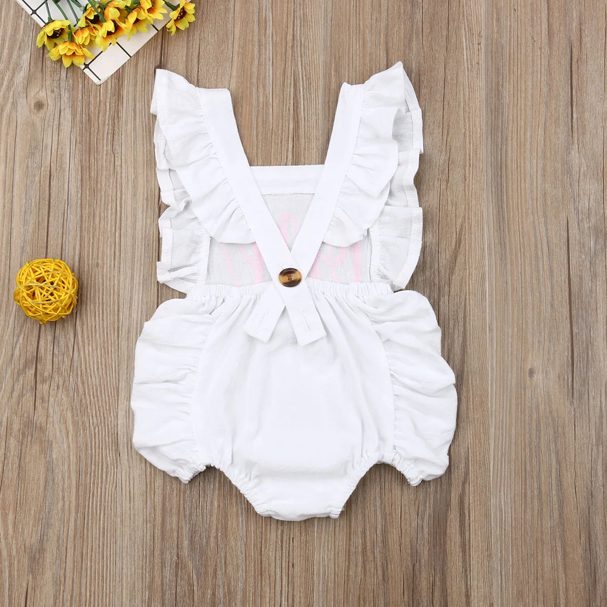 2019 Baby Summer Clothing Newborn Infant Baby Girls Boys Romper Ruffles Sleeveless ONE Letter Print Outfit Jumpsuit Playsuit Baby Bodysuits medium