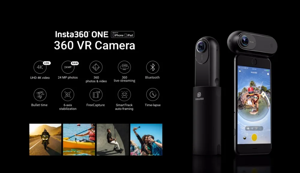 Insta360 один 4 K 360 Очки виртуальной реальности VR Экшн-камера Sport Камера 24MP пуля время 6-осевой гироскоп Поддержка BT для iPhone IOS