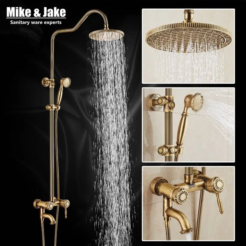 Bathroom Antique brass shower set bathtub mixer set with rain shower head antique shower set Antique Shower Bathtub Faucet Sets