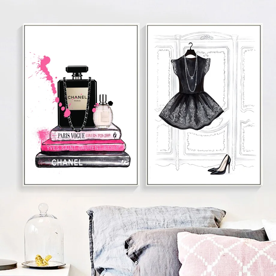 

Paris Perfume Dress Wall Art Canvas Painting Nordic Posters And Prints Watercolor Fashion Wall Pictures For Living Room Decor