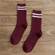 Женские винтажные одноцветные носки в стиле «Ретро», полосатые носки, модные повседневные винтажные носки для девочек