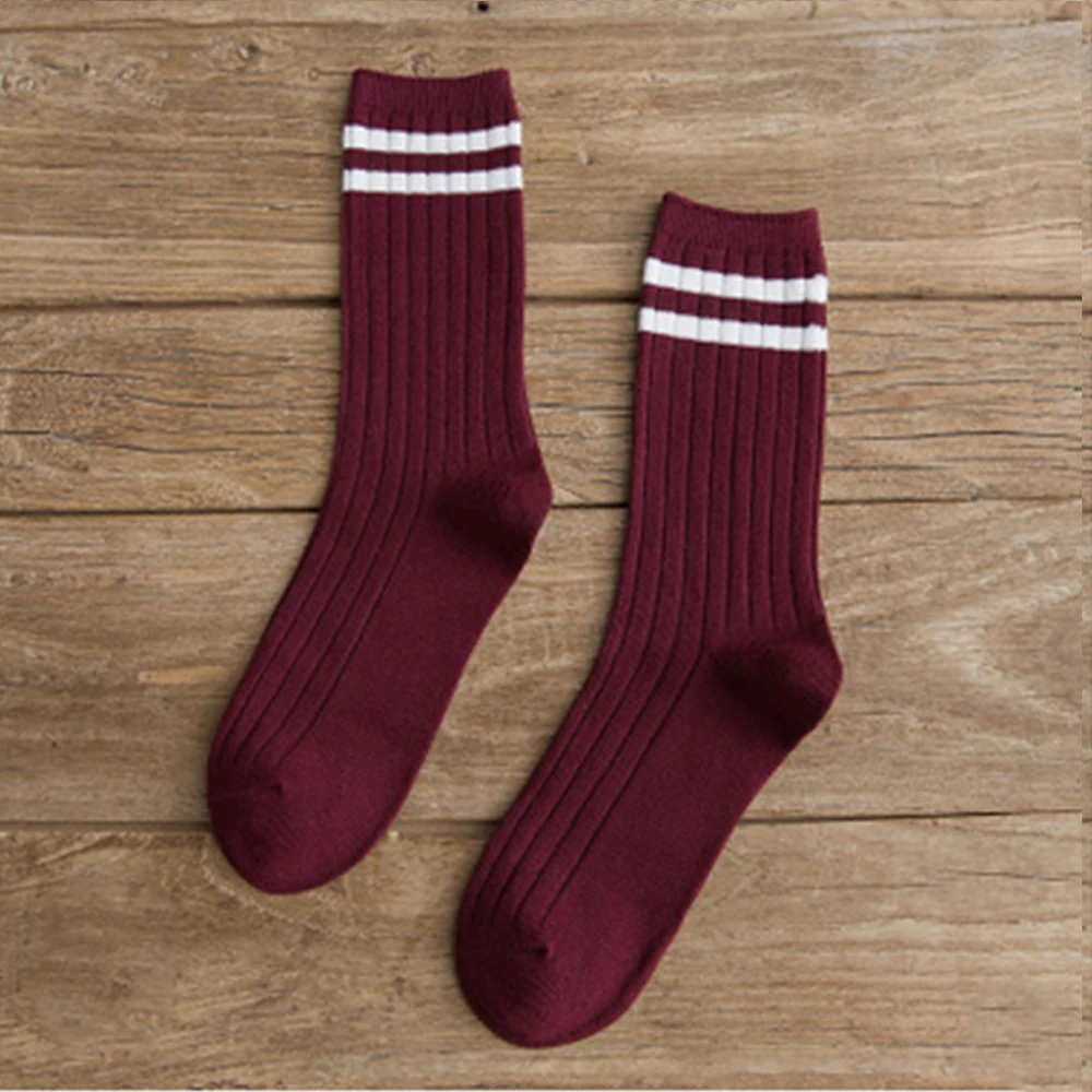 NEST Ladies vintage academy style socks Pure color striped sock barrel