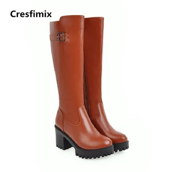 

Cresfimix women fashion comfotable autumn & winter brown long boots lady casual plus size over knee boots black boots c2328