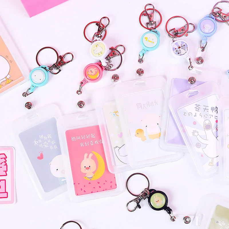 

Cartoon Cute PVC ID Card Holder Badge Holders Students Fashion Kawaii Transparent Bus Business Bank Card Key Holders Badge Reel