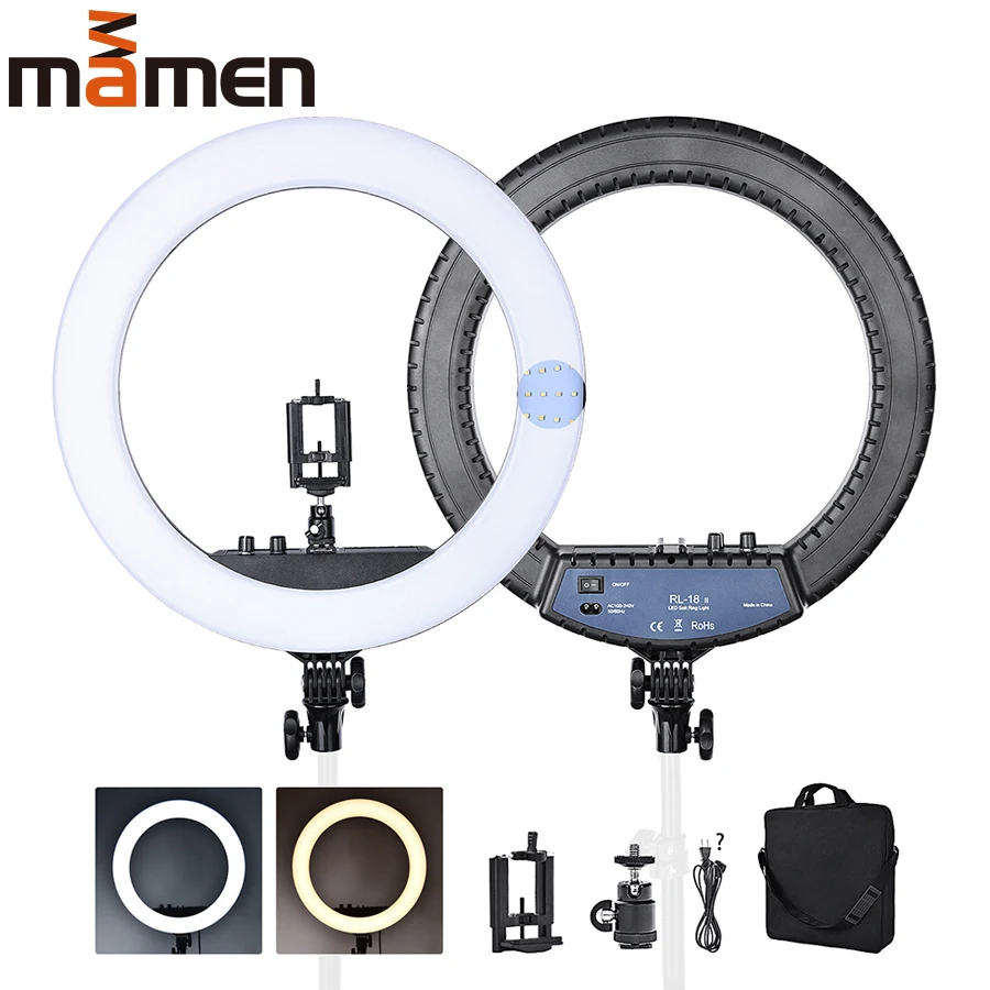 

Mamen Photography Dimmable LED Selfie Ring Light Large Round Lamp 48W Photo Studio Light With Phone Holder USB Plug Tripod