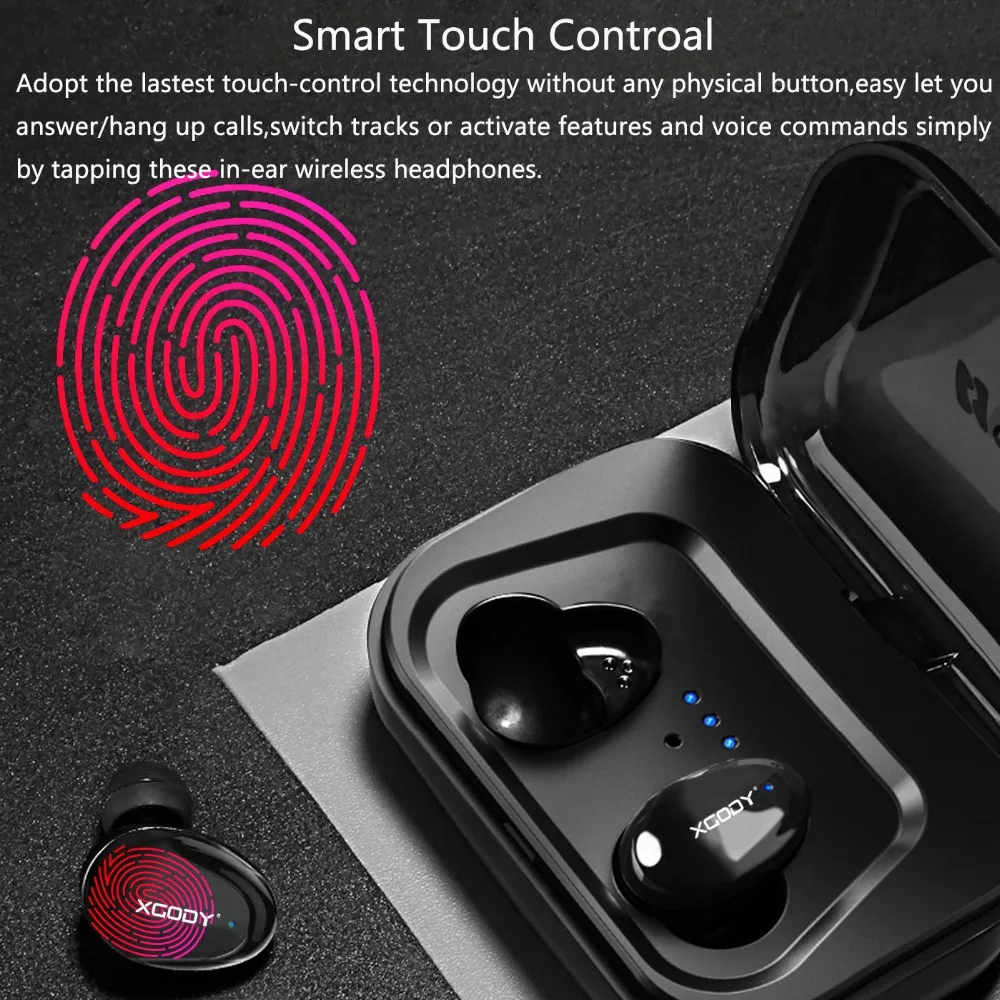 XGODY TWS In-ear Earphones Bluetooth 5.0 Smart Touch Sport True Wireless Earbuds HiFi Stereo Earphone Dual Microphone Headset P9