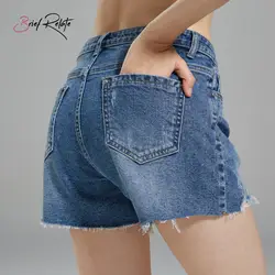 Краткое относятся стильный секс Для женщин Джинсовые шорты Высокая талия джинсы кисточкой рваные летние джинсы большого размера из