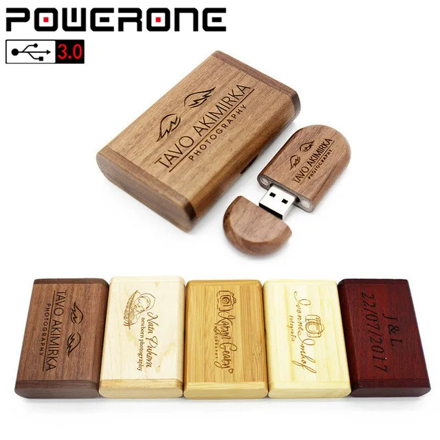 POWERONE usb 3,0 Логотип Деревянный+ коробка персональный логотип печать Ручка-накопитель 8 ГБ 16 ГБ 32 ГБ 64 Гб usb флеш-накопитель Флешка U диск карта памяти