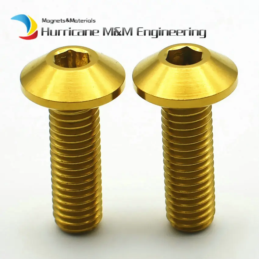 

Titanium Bolt M8 x25mm DIY MTB Steel Gold Color Pitch 1.25mm Mushroom Head Ti Screw Titanium Fastener Ti Bolt 6/10 Pcs