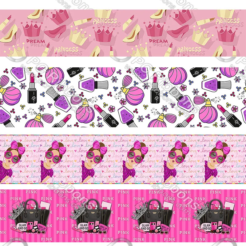 

NEW design pink printed grosgrain ribbon Home DecorationBelt Gift Packing Wedding Decoration 50 yards