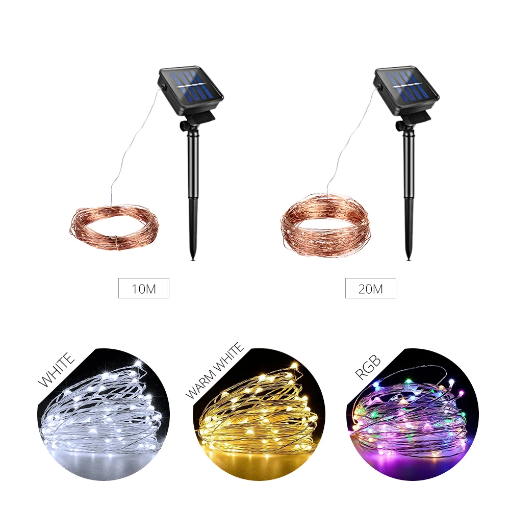 Солнечные 33 фута 66фт светодиодные лампы для газонов 10 м 20 IP65 садовые RGB