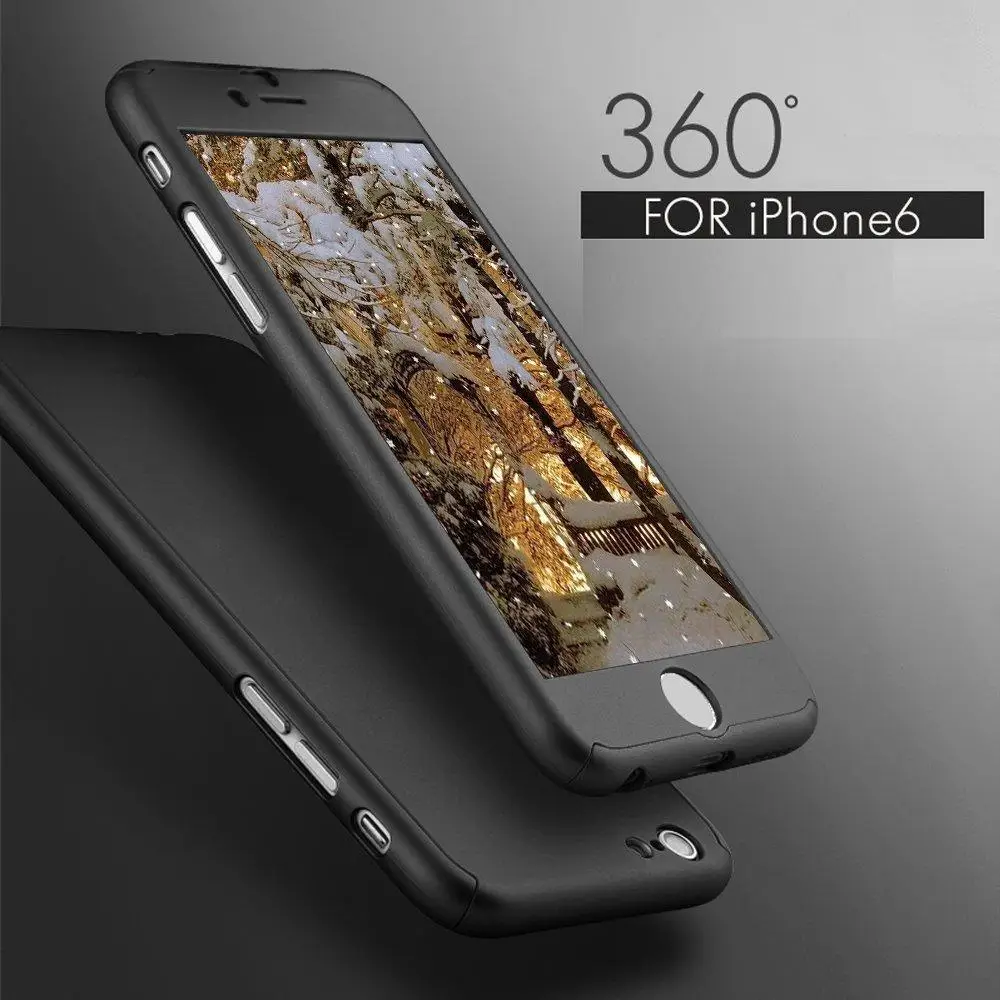 Ultra Thin Full Hard Case Cover & Tempered Glass Screen Protector for Apple iPhone 6S Black