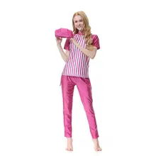 Мусульманский купальный костюм с коротким рукавом в полоску Женский комплект из 3 предметов консервативные купальники с защитой против ультрафиолета с защитой от воздействия Пряжка для шнура