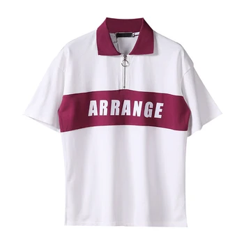 

Contrast Polo Shirt Men Zipper Print Short Sleeve Breathable Camisa Polo Homme Ralph Hip Hop Fashion Men's Polo Shirts 5D023