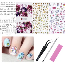 Склад США 8 шт набор ногтей стикер вода наклейка буфер блока Пинцет для удаления кутикулы аксессуары для ногтей набор инструментов