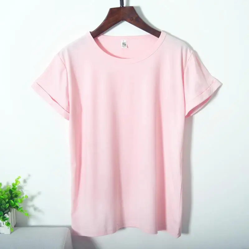 

O Collar Brand Ladies T Shirt 2017 Summer New Large Color Solid Color Short Sleeve Loose Lady T-shirt