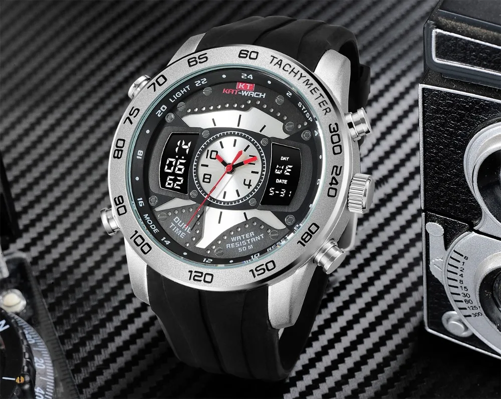 KAT-WACH Men's Chronograph Analog Quartz Watch Date Luminous Hands Waterproof Silicone Strap Wrists