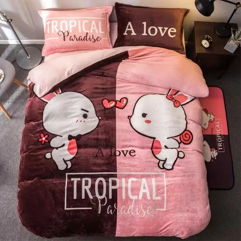 

Coral Fleece Bedding Set Flannel New coral fleece embroidered bedding set RUIYEE brand rabbit embroidery 4/5/6/7pcs bed set qui