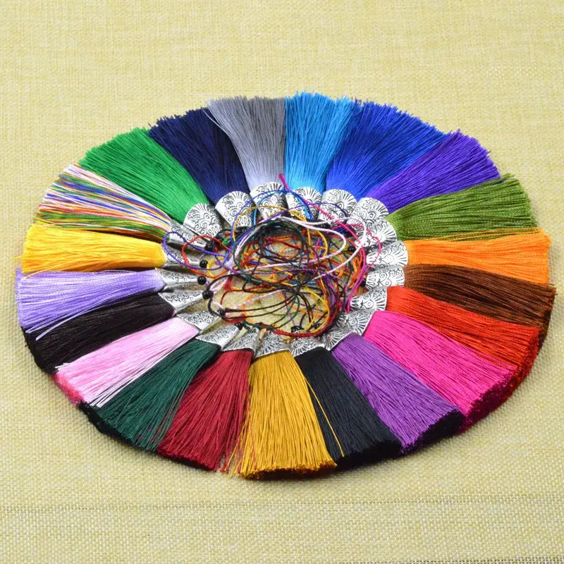ACLOVEX 10pcs Length 80mm Polyester Silk Tassel With Caps Jewelry Accessories Tassels For