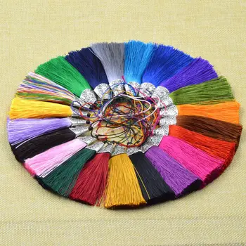 

ACLOVEX 10pcs Length 80mm Polyester Silk Tassel With Caps Jewelry Accessories Tassels For Keychain Keyring Curtains Borlas Piel