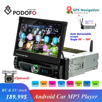 

Podofo Autoradio Android Car Stereo Radio GPS Navigation 1 din 7" Retractable Touch Screen Car DVD Multimedia Players car audio