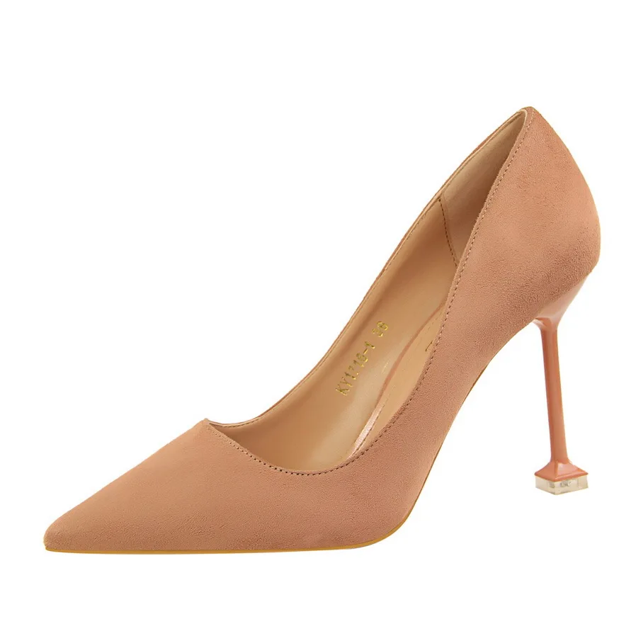 

Suede Pointed toe Shallow mouth OL women shoes Party Wedding Square heel summer Super high heel Pump lady shoes elegant PU