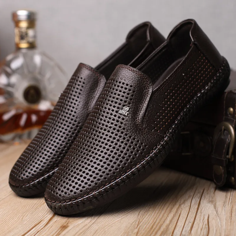 Летняя модная официальная Мужская обувь удар Кружева Дышащие Обувь в деловом стиле из натуральной Кожаные повседневные сандалии yu789