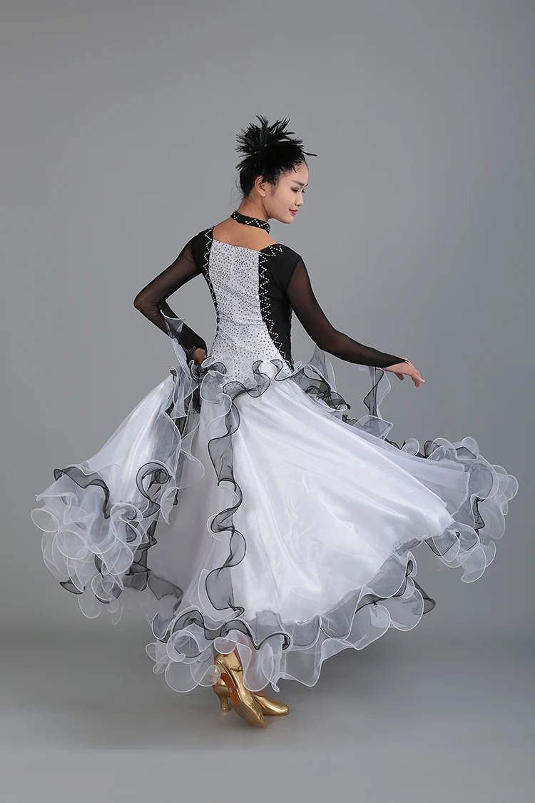 2017 черно белое платье со стразами стандартные танцевальные платья waltz|waltz dress|ballroom