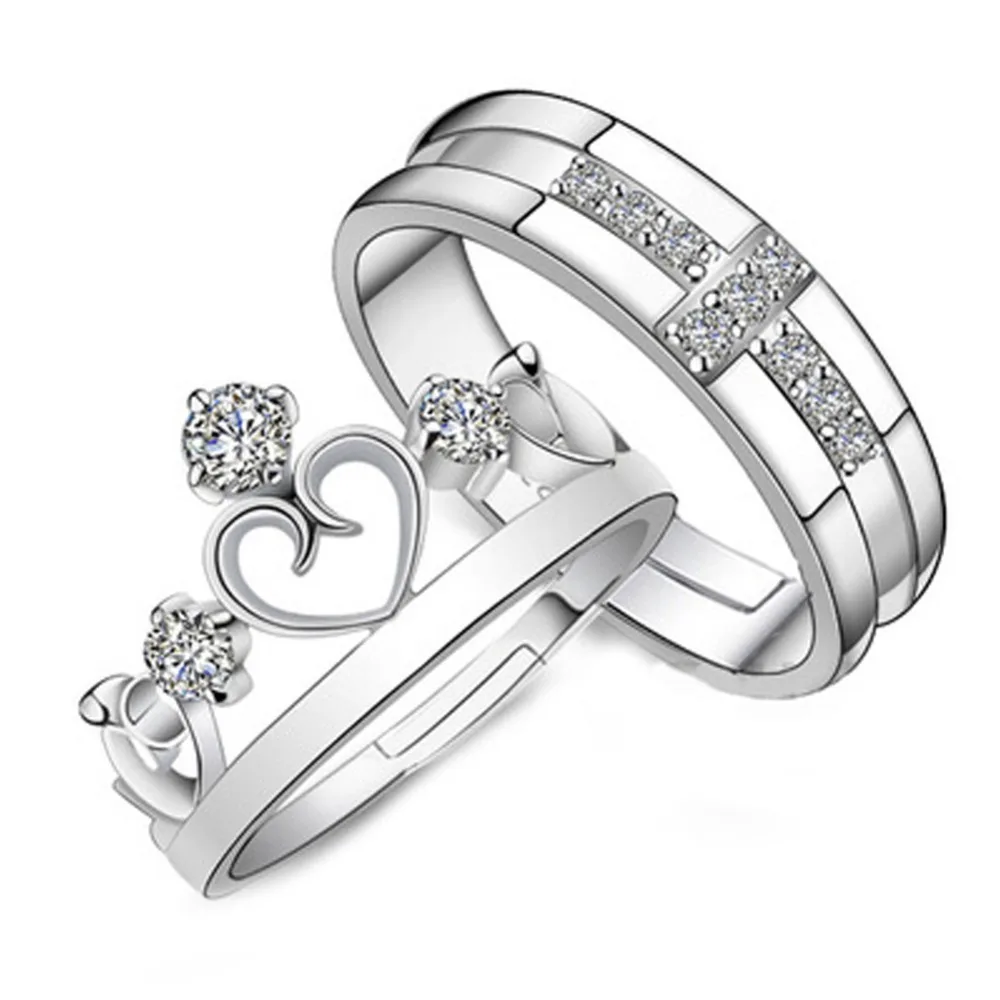 

1Pair/1pcs Silver Color Crown Cross Wedding Ring Engagement Jewelry Love Heart Zircon Lovers Couple Rings For Women Men #273707