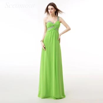 

Long Evening Dresses Green One Shoulder Crystals Sashes A Line Formal Dress Plus Size Vestidos De Festa Robe De Soiree