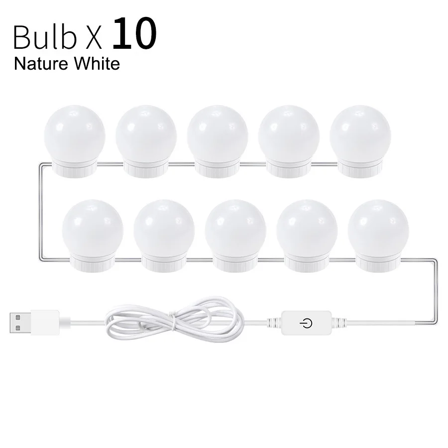 USB Charging Port 6/10/14 Led Light Bulbs For Mirror With Touch Dimmer DC 5V Makeup Vanity Light Mirror Bulbs Table Make-Up Lamp - Emitting Color: 10 Bulbs