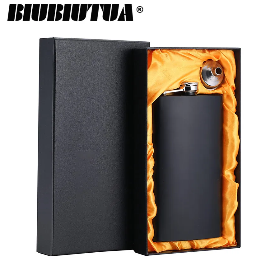 

BIUBIUTUA Black 12oz Alcohol Flask Stainless Steel Mini Flasks Outdoor Portable Wine Hip Flask