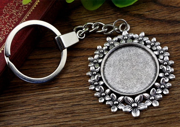 

2pcs 25mm Inner Size Antique Silver plated Cameo Setting Base;Handmade Cameo Setting, Metal Key Chains Accessor (SG-A5-03)