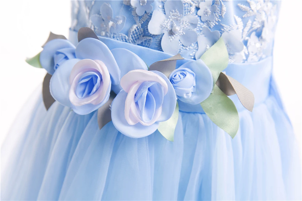 Lace Flower Girls Party Dress 2018 New Blue Princess Kids Dresses For Girls Costumes Cute Sleeveless Children Evening Dresses (3)