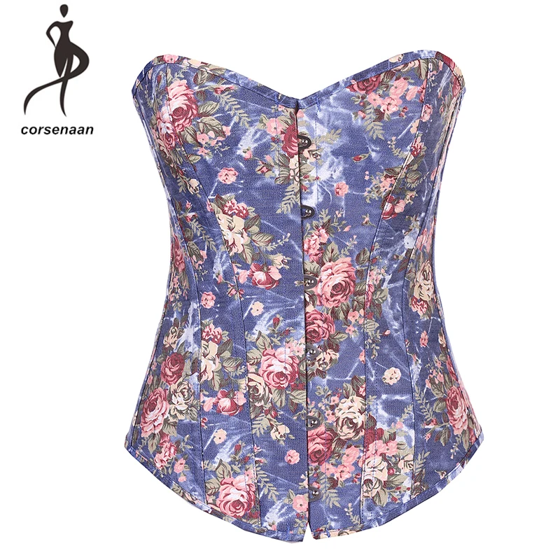 

Blue Women Lingeire Bustiers Sexy Shapewear Fancy Corset Ovebust With Lacing Ribbon Tight 858#